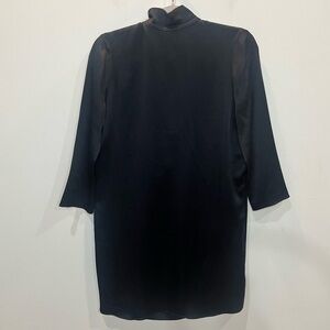 Vince Mock Neck 3/4 Sleeve Mini Dress 100% Silk Size XSmall Black